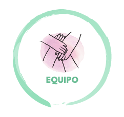 Dibujo de unas manos unidas con fondo de acuarela rosa y un círculo alrededor verde