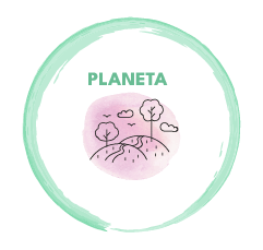 Dibujo de un campo con fondo de acuarela rosa y un círculo alrededor verde