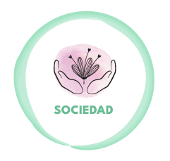 Dibujo de unas manos con una planta con fondo de acuarela rosa y un círculo alrededor verde
