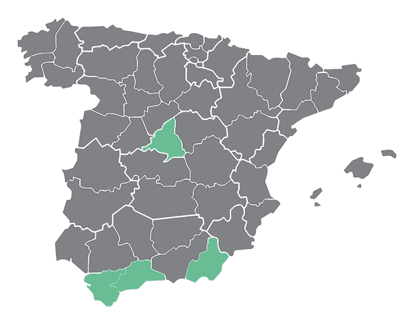 Imagen con mapa de España señalando en verde las provincias donde Ecoherencia tiene sede