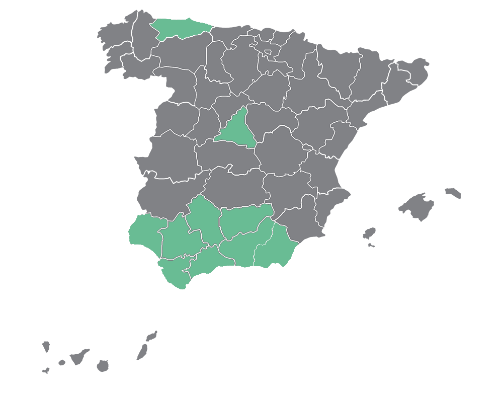 Imagen con mapa de España señalando en verde las provincias donde se ha llevado a cabo este proyecto
