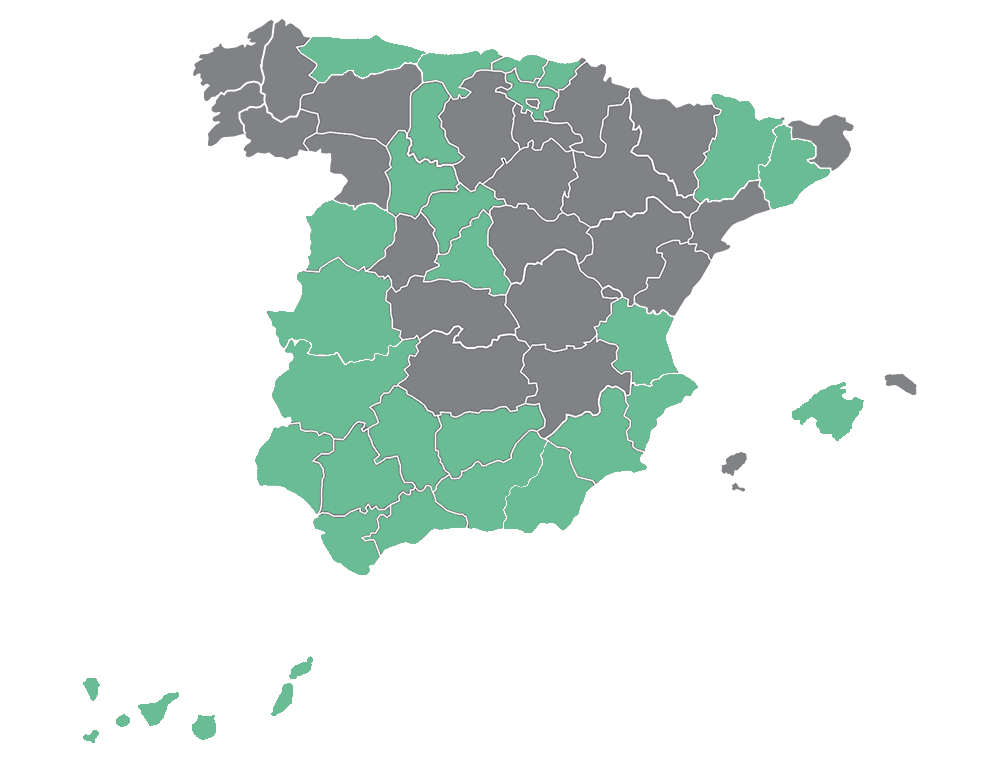 Imagen con mapa de España señalando en verde las provincias donde se ha llevado a cabo este proyecto