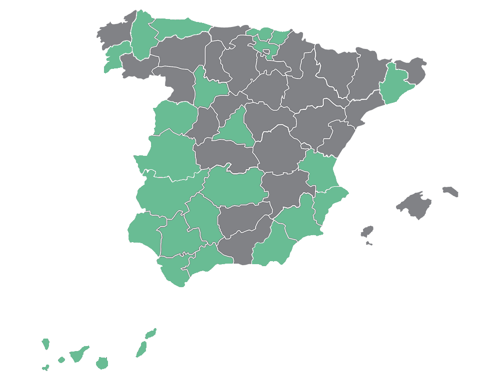 Imagen con mapa de España señalando en verde las provincias donde se ha llevado a cabo este proyecto